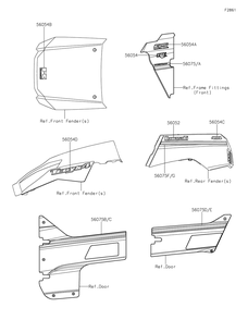 Part Location Diagram of 56054-1853 Kawasaki Mark, Rr Fender, 4x4