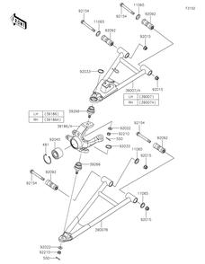 Front Suspension Diagram and Parts List for KAF820FNFNN 2022 Kawasaki Lawn Tractor Accessories