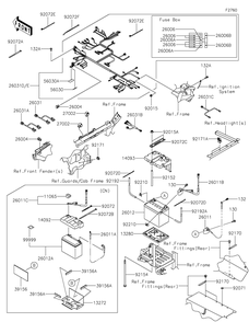 Chassis Electrical Equipment Diagram and Parts List for KRF800JMFNN 2021 Kawasaki Lawn Tractor Accessories