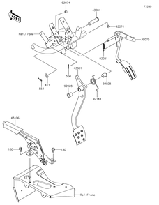 Brake Pedal/Throttle Lever Diagram and Parts List for KAF400JKF 2019 Kawasaki Lawn Tractor Accessories