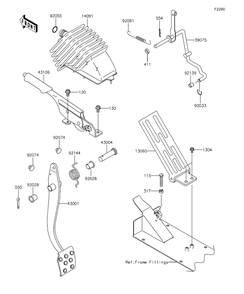 Brake Pedal/Throttle Lever Diagram and Parts List for KAF620RFF 2015 Kawasaki Lawn Tractor Accessories