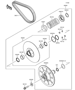 Driven Converter/Drive Belt Diagram and Parts List for KAF1000CHF 2017 Kawasaki Lawn Tractor Accessories