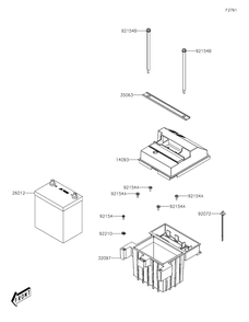 Battery Diagram and Parts List for KAF700CMFNN 2021 Kawasaki Lawn Tractor Accessories