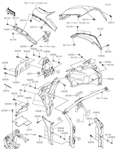 Fenders Diagram and Parts List for KRF1000CPFNN 2023 Kawasaki Lawn Tractor Accessories