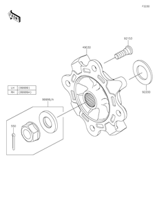 Front Hubs/Brakes Diagram and Parts List for KRF1000CPFNN 2023 Kawasaki Lawn Tractor Accessories