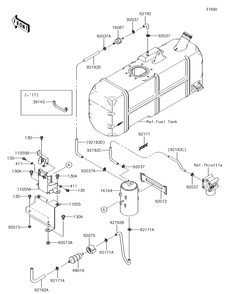 Fuel Evaporative System Diagram and Parts List for KAF620SGF 2016 Kawasaki Lawn Tractor Accessories