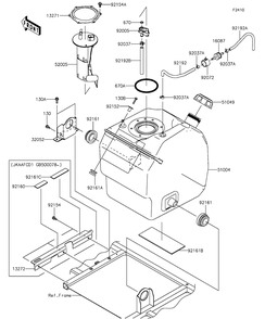 Fuel Tank Diagram and Parts List for KAF1000DGF 2016 Kawasaki Lawn Tractor Accessories