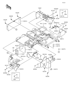 Frame Fittings-Rear Diagram and Parts List for KAF400EDF 2013 Kawasaki Lawn Tractor Accessories