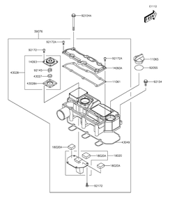 Cylinder Head Cover Diagram and Parts List for KAF1000EGF 2016 Kawasaki Lawn Tractor Accessories