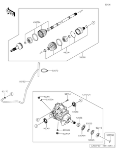 Drive Shaft-Front Diagram and Parts List for KAF820CKF 2019 Kawasaki Lawn Tractor Accessories