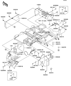 Frame Fittings-Rear Diagram and Parts List for KAF400DEF 2014 Kawasaki Lawn Tractor Accessories