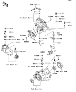 Gear Change Mechanism Diagram and Parts List for KAF400AFF 2015 Kawasaki Lawn Tractor Accessories