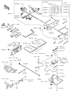 Chassis Electrical Equipment Diagram and Parts List for KAF820EJF 2018 Kawasaki Lawn Tractor Accessories