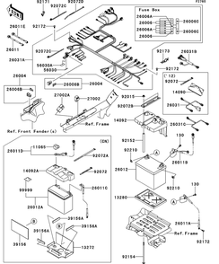 Chassis Electrical Equipment Diagram and Parts List for KRT750BCF 2012 Kawasaki Lawn Tractor Accessories