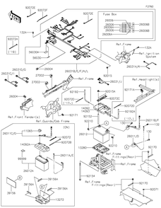Chassis Electrical Equipment Diagram and Parts List for KRF800HLF 2020 Kawasaki Lawn Tractor Accessories