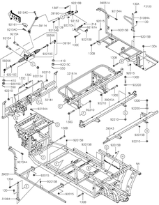 Frame Diagram and Parts List for KAF1000DHF 2017 Kawasaki Lawn Tractor Accessories