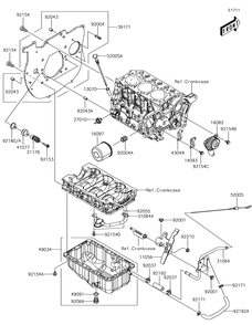 Oil Pan/Oil Filter Diagram and Parts List for KAF1000HJF 2018 Kawasaki Lawn Tractor Accessories