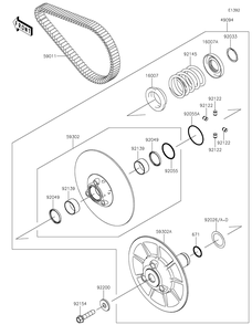 Driven Converter/Drive Belt Diagram and Parts List for KAF820FNFNN 2022 Kawasaki Lawn Tractor Accessories