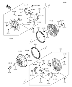 Rear Hubs/Brakes Diagram and Parts List for KAF400FGF 2016 Kawasaki Lawn Tractor Accessories