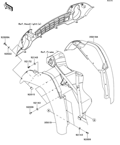 Front Fender Diagram and Parts List for KAF400BEF 2014 Kawasaki Lawn Tractor Accessories