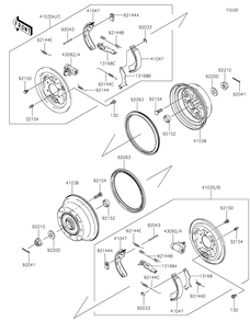 Front Hubs/Brakes Diagram and Parts List for KAF400HHF 2017 Kawasaki Lawn Tractor Accessories
