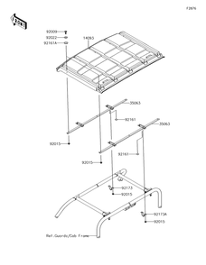 Sun Top Diagram and Parts List for KAF620TJF 2018 Kawasaki Lawn Tractor Accessories