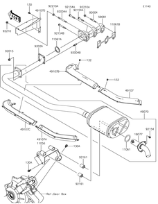 Muffler Diagram and Parts List for KAF1000HJF 2018 Kawasaki Lawn Tractor Accessories