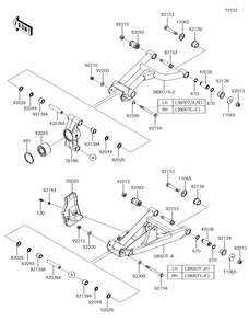 Rear Suspension Diagram and Parts List for KRF800GJF 2018 Kawasaki Lawn Tractor Accessories