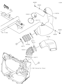 Air Cleaner-Belt Converter Diagram and Parts List for KAF1000AMFNN 2021 Kawasaki Lawn Tractor Accessories
