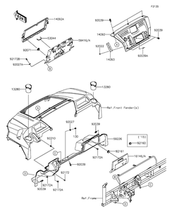 Front Box Diagram and Parts List for KAF820AFF 2015 Kawasaki Lawn Tractor Accessories