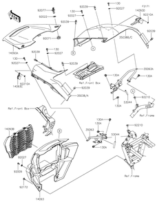 Front Fender Diagram and Parts List for KRF1000ALF 2020 Kawasaki Lawn Tractor Accessories