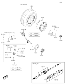 Rear Hubs/Brakes Diagram and Parts List for KAF700CKF 2019 Kawasaki Lawn Tractor Accessories