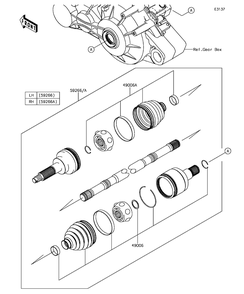 Drive Shaft-Rear Diagram and Parts List for KAF820BHF 2017 Kawasaki Lawn Tractor Accessories