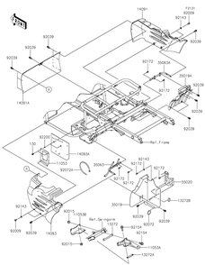 Frame Fittings-Rear Diagram and Parts List for KAF400YPFNN 2023 Kawasaki Lawn Tractor Accessories