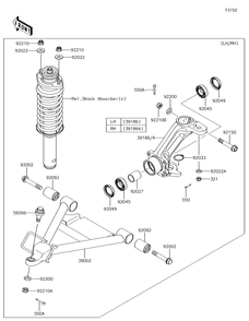 Front Suspension Diagram and Parts List for KAF620PGF 2016 Kawasaki Lawn Tractor Accessories