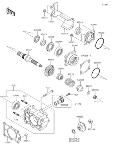 Bevel Gear Case Diagram and Parts List for KAF620TJF 2018 Kawasaki Lawn Tractor Accessories