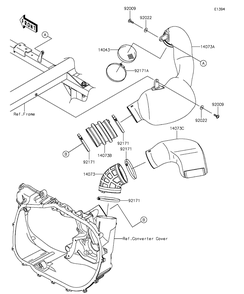 Air Cleaner-Belt Converter Diagram and Parts List for KAF1000CGF 2016 Kawasaki Lawn Tractor Accessories