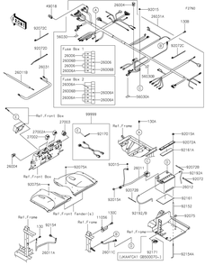 Chassis Electrical Equipment Diagram and Parts List for KAF1000AGF 2016 Kawasaki Lawn Tractor Accessories