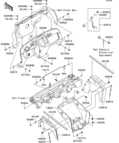 Frame Fittings Diagram and Parts List for KAF400DEF 2014 Kawasaki Lawn Tractor Accessories