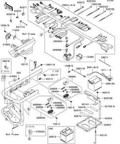 Chassis Electrical Equipment Diagram and Parts List for KAF950GDF 2013 Kawasaki Lawn Tractor Accessories