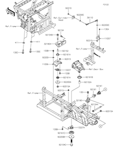 Engine Mount Diagram and Parts List for KAF1000AMFNN 2021 Kawasaki Lawn Tractor Accessories