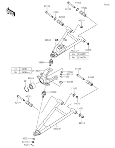 Front Suspension Diagram and Parts List for KAF1000EHF 2017 Kawasaki Lawn Tractor Accessories