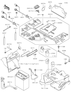Chassis Electrical Equipment Diagram and Parts List for KAF400DEF 2014 Kawasaki Lawn Tractor Accessories