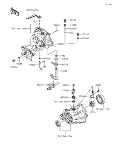 Gear Change Mechanism Diagram and Parts List for KAF400BGF 2016 Kawasaki Lawn Tractor Accessories