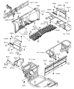 Frame Fittings Diagram and Parts List for KAF820FHF 2017 Kawasaki Lawn Tractor Accessories