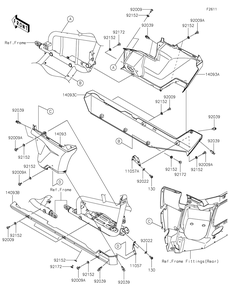 Side Covers Diagram and Parts List for KRF1000CMFNN 2021 Kawasaki Lawn Tractor Accessories