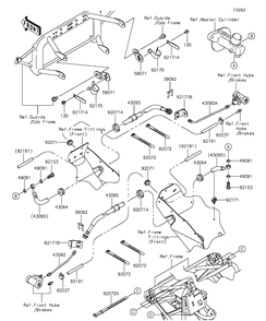 Front Brake Piping Diagram and Parts List for KAF400AGF 2016 Kawasaki Lawn Tractor Accessories