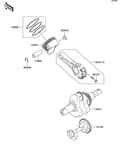 Crankshaft/Piston Diagram and Parts List for KAF400BEF 2014 Kawasaki Lawn Tractor Accessories