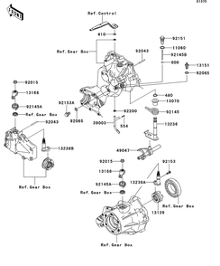 Gear Change Mechanism Diagram and Parts List for KAF400DEF 2014 Kawasaki Lawn Tractor Accessories