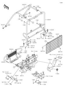 Guards/Cab Frame Diagram and Parts List for KAF620ZMFNN 2021 Kawasaki Lawn Tractor Accessories